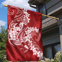 Red Polynesia Hammerhead Shark Tattoo With Plumeria Lei Garden Flag