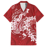 Red Polynesia Hammerhead Shark Tattoo With Plumeria Lei Hawaiian Shirt