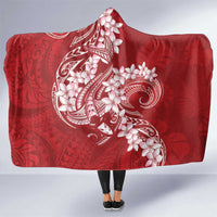 Red Polynesia Hammerhead Shark Tattoo With Plumeria Lei Hooded Blanket