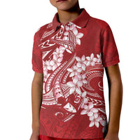 Red Polynesia Hammerhead Shark Tattoo With Plumeria Lei Kid Polo Shirt LT14 Kid Red - Polynesian Pride