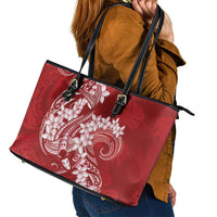 Red Polynesia Hammerhead Shark Tattoo With Plumeria Lei Leather Tote Bag LT14 - Polynesian Pride