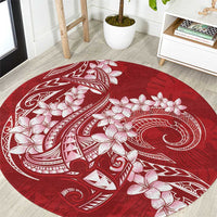 Red Polynesia Hammerhead Shark Tattoo With Plumeria Lei Round Carpet