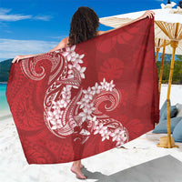 Red Polynesia Hammerhead Shark Tattoo With Plumeria Lei Sarong LT14 One Size 44 x 66 inches Red - Polynesian Pride