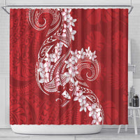 Red Polynesia Hammerhead Shark Tattoo With Plumeria Lei Shower Curtain