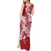 Red Polynesia Hammerhead Shark Tattoo With Plumeria Lei Tank Maxi Dress