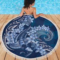 Navy Blue Polynesia Hammerhead Shark Tattoo With Plumeria Lei Beach Blanket