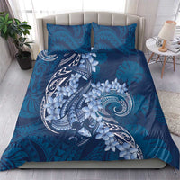 Navy Blue Polynesia Hammerhead Shark Tattoo With Plumeria Lei Bedding Set