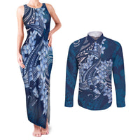 Navy Blue Polynesia Hammerhead Shark Tattoo With Plumeria Lei Couples Matching Tank Maxi Dress and Long Sleeve Button Shirt LT14 Navy Blue - Polynesian Pride