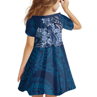 Navy Blue Polynesia Hammerhead Shark Tattoo With Plumeria Lei Family Matching Mermaid Dress and Hawaiian Shirt