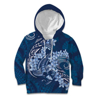 Navy Blue Polynesia Hammerhead Shark Tattoo With Plumeria Lei Kid Hoodie
