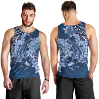 Navy Blue Polynesia Hammerhead Shark Tattoo With Plumeria Lei Men Tank Top