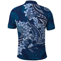 Navy Blue Polynesia Hammerhead Shark Tattoo With Plumeria Lei Polo Shirt