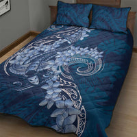 Navy Blue Polynesia Hammerhead Shark Tattoo With Plumeria Lei Quilt Bed Set