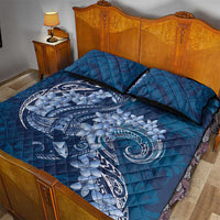 Navy Blue Polynesia Hammerhead Shark Tattoo With Plumeria Lei Quilt Bed Set