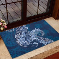 Navy Blue Polynesia Hammerhead Shark Tattoo With Plumeria Lei Rubber Doormat LT14 - Polynesian Pride