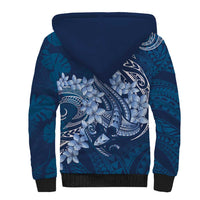 Navy Blue Polynesia Hammerhead Shark Tattoo With Plumeria Lei Sherpa Hoodie