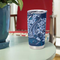 Navy Blue Polynesia Hammerhead Shark Tattoo With Plumeria Lei Tumbler Cup LT14 - Polynesian Pride