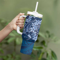 Navy Blue Polynesia Hammerhead Shark Tattoo With Plumeria Lei Tumbler With Handle LT14 - Polynesian Pride