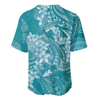 Teal Polynesia Hammerhead Shark Tattoo With Plumeria Lei Baseball Jersey LT14 - Polynesian Pride