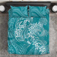 Teal Polynesia Hammerhead Shark Tattoo With Plumeria Lei Bedding Set