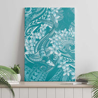 Teal Polynesia Hammerhead Shark Tattoo With Plumeria Lei Canvas Wall Art
