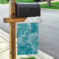 Teal Polynesia Hammerhead Shark Tattoo With Plumeria Lei Garden Flag