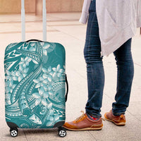 Teal Polynesia Hammerhead Shark Tattoo With Plumeria Lei Luggage Cover LT14 Teal - Polynesian Pride