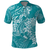 Teal Polynesia Hammerhead Shark Tattoo With Plumeria Lei Polo Shirt