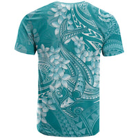 Teal Polynesia Hammerhead Shark Tattoo With Plumeria Lei T Shirt LT14 - Polynesian Pride
