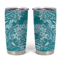 Teal Polynesia Hammerhead Shark Tattoo With Plumeria Lei Tumbler Cup LT14 Teal - Polynesian Pride