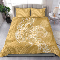 Yellow Polynesia Hammerhead Shark Tattoo With Plumeria Lei Bedding Set