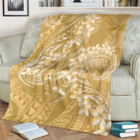 Yellow Polynesia Hammerhead Shark Tattoo With Plumeria Lei Blanket