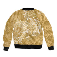 Yellow Polynesia Hammerhead Shark Tattoo With Plumeria Lei Bomber Jacket LT14 - Polynesian Pride