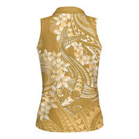 Yellow Polynesia Hammerhead Shark Tattoo With Plumeria Lei Women Sleeveless Polo Shirt LT14 - Polynesian Pride