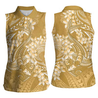 Yellow Polynesia Hammerhead Shark Tattoo With Plumeria Lei Women Sleeveless Polo Shirt LT14 - Polynesian Pride