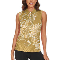 Yellow Polynesia Hammerhead Shark Tattoo With Plumeria Lei Women Sleeveless Polo Shirt LT14 - Polynesian Pride