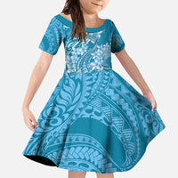 Blue Polynesia Hammerhead Shark Tattoo With Plumeria Lei Family Matching Long Sleeve Bodycon Dress and Hawaiian Shirt