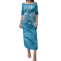 Blue Polynesia Hammerhead Shark Tattoo With Plumeria Lei Family Matching Puletasi and Hawaiian Shirt