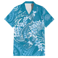 Blue Polynesia Hammerhead Shark Tattoo With Plumeria Lei Family Matching Tank Maxi Dress and Hawaiian Shirt