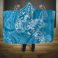 Blue Polynesia Hammerhead Shark Tattoo With Plumeria Lei Hooded Blanket