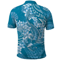 Blue Polynesia Hammerhead Shark Tattoo With Plumeria Lei Polo Shirt