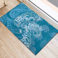 Blue Polynesia Hammerhead Shark Tattoo With Plumeria Lei Rubber Doormat LT14 - Polynesian Pride