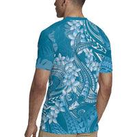 Blue Polynesia Hammerhead Shark Tattoo With Plumeria Lei Rugby Jersey LT14 - Polynesian Pride