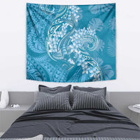 Blue Polynesia Hammerhead Shark Tattoo With Plumeria Lei Tapestry