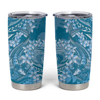 Blue Polynesia Hammerhead Shark Tattoo With Plumeria Lei Tumbler Cup LT14 Blue - Polynesian Pride