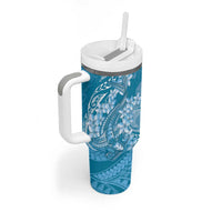 Blue Polynesia Hammerhead Shark Tattoo With Plumeria Lei Tumbler With Handle LT14 - Polynesian Pride