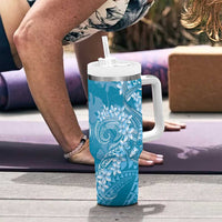 Blue Polynesia Hammerhead Shark Tattoo With Plumeria Lei Tumbler With Handle LT14 - Polynesian Pride