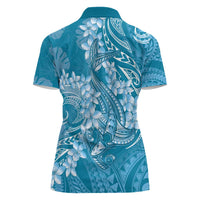 Blue Polynesia Hammerhead Shark Tattoo With Plumeria Lei Women Polo Shirt