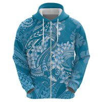 Blue Polynesia Hammerhead Shark Tattoo With Plumeria Lei Zip Hoodie