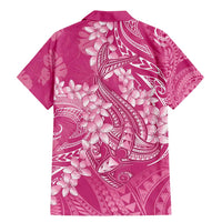 Pink Polynesia Hammerhead Shark Tattoo With Plumeria Lei Family Matching Mermaid Dress and Hawaiian Shirt